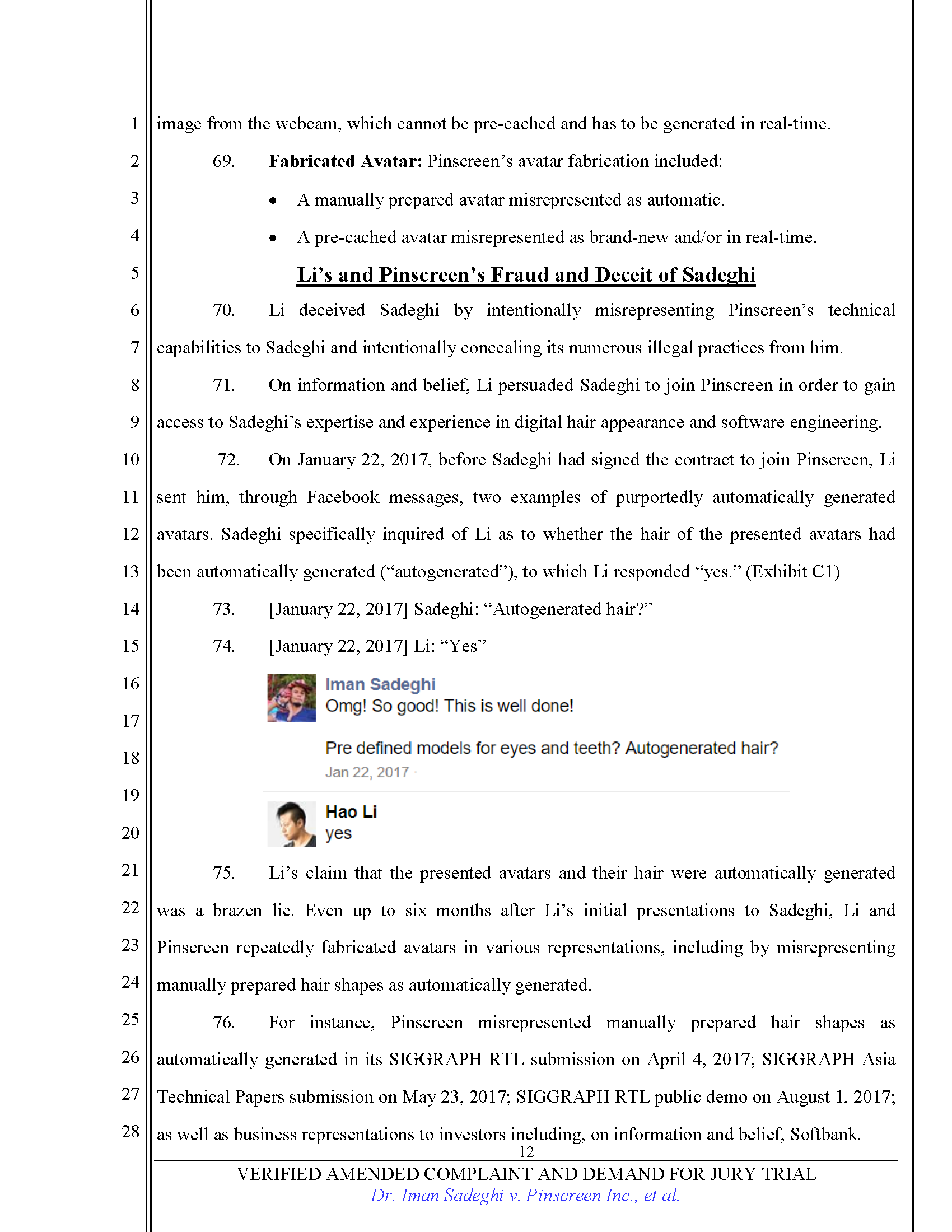 First Amended Complaint (FAC) Page 12